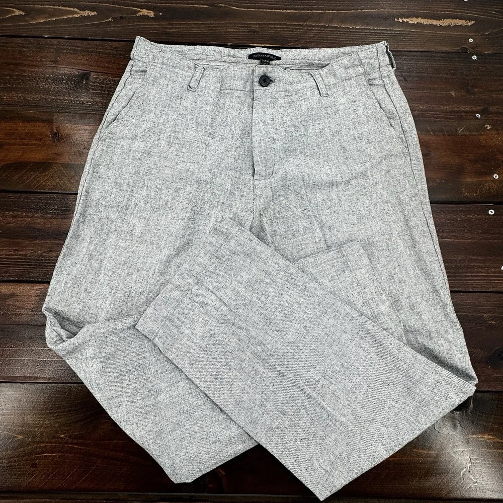Banana Republic Pants Men's 35 X 30 Heather Gray Linen Casual Beach Preppy